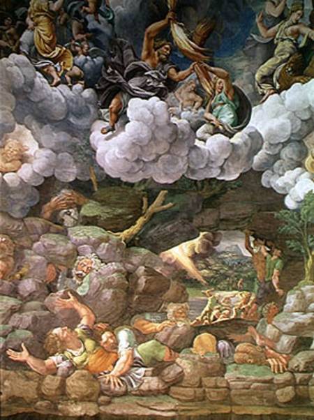 Olympus and Zeus Destroying the Rebellious Giants, detail from one of the walls of the Sala dei Giga od Giulio Romano