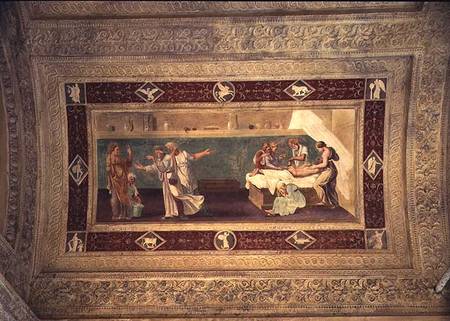 Scene of a doctor attending a sick man, ceiling painting from the Giardino Segreto od Giulio Romano