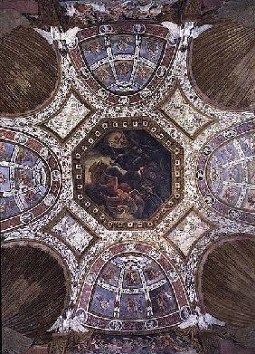 Camera delle Aquile, ceiling with the Fall of Icarus in the central panel surrounded by stucco decor
