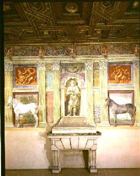 Sala dei Cavalli with trompe l'oeil portraits of two horses, the god Jupiter and imitation bronze pa