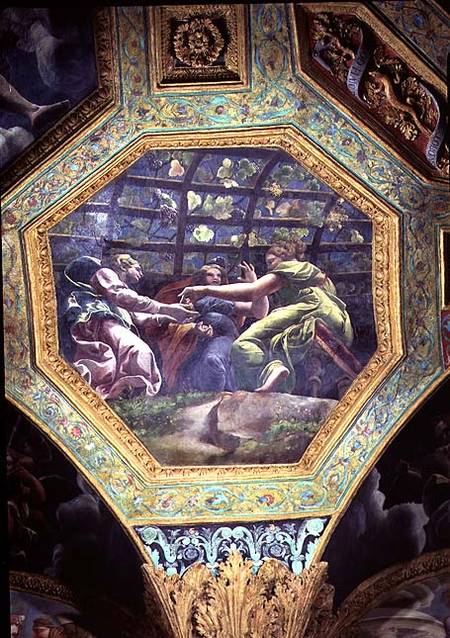 Women gathering grapes, ceiling caisson from the Sala di Amore e Psiche od Giulio Romano