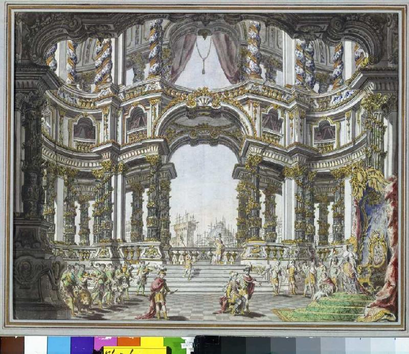 Stage set outline to Pietro Metastasios Didone Abbandonata. Dresden od Giuseppe Bibiena