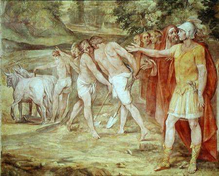 Romulus marking the limits of Rome, from the Sala dei Horatii e Curatii od Giuseppe Cesare