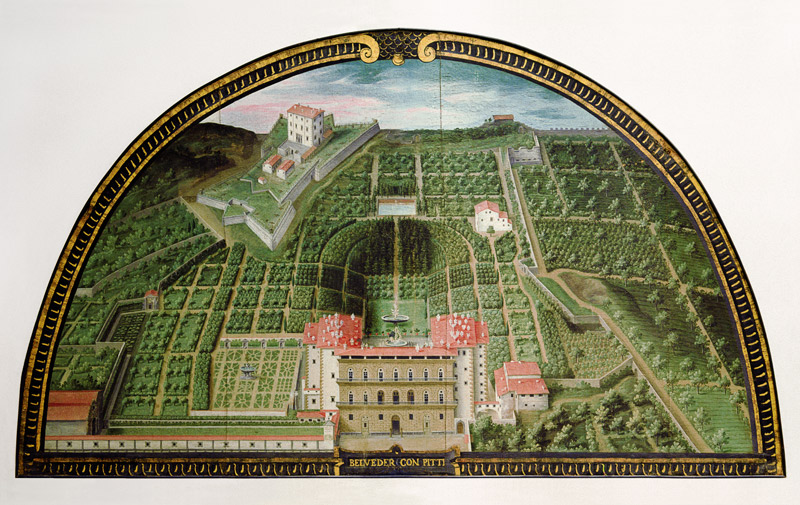 Fort Belvedere and the Pitti Palace from a series of lunettes depicting views of the Medici villas od Giusto Utens