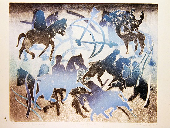Celtic Horseman with Symbols, 1995 (monotype)  od Gloria  Wallington