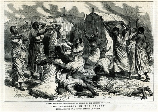 Women bewailing the garrison of Sinkat in the streets of Suakim, The Rebellion in the Soudan, from ' od Godefroy Durand