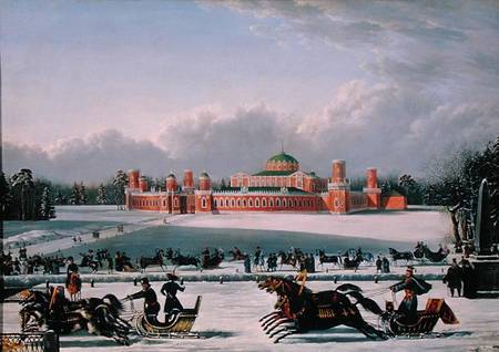 Sleigh Race at the Petrovsky Park in Moscow od Golitsyn