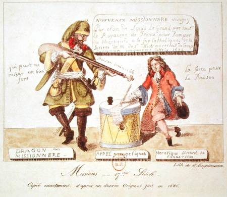 Missions of the 17th Century: The Missionary Dragoon forcing a Huguenot to Sign his Conversion to Ca od Gottfried Engelmann