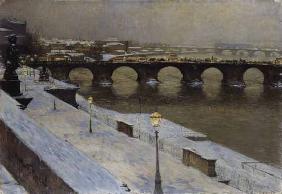 The Augustusbrücke to Dresden in the snow