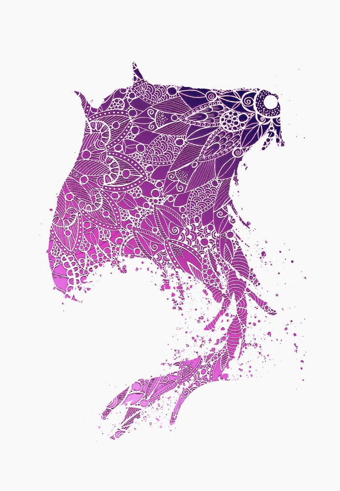 Purple Mandala Manta Ray Silhouette od Sebastian  Grafmann