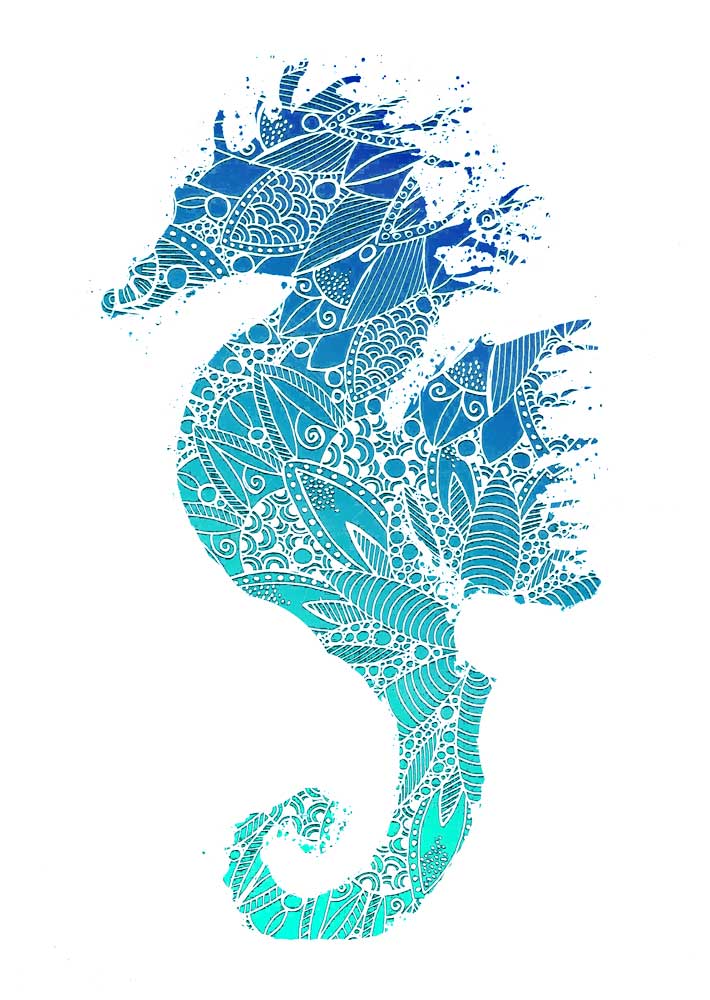 Blue Mandala Seahorse Silhouette od Sebastian  Grafmann