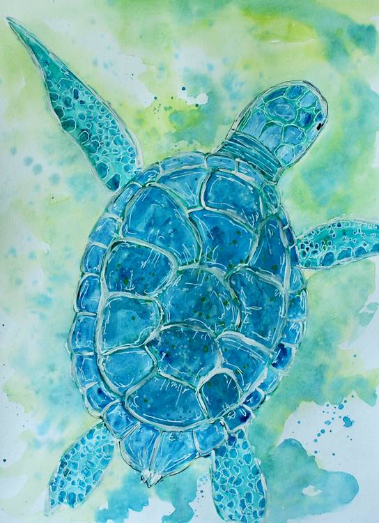 Blue Sea Turtle od Sebastian  Grafmann