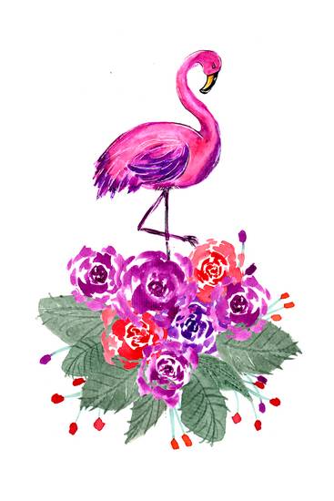 Flamingo und Rosen