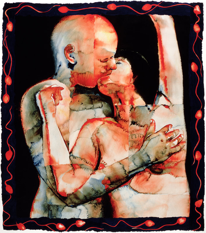 The Kiss, 1987 (w/c & acrylic on paper)  od Graham  Dean