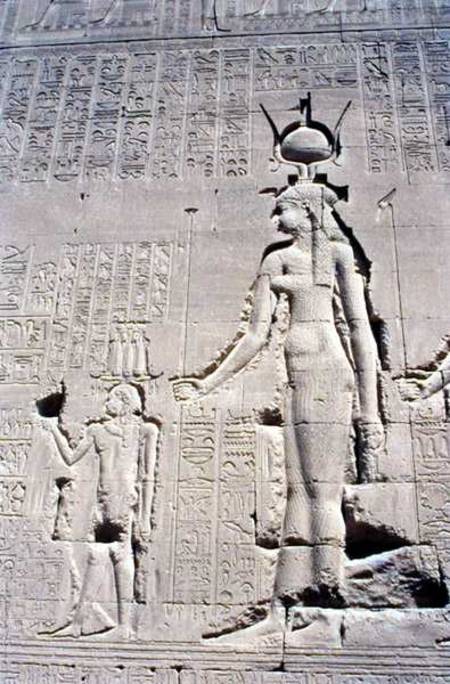 Relief depicting Cleopatra VII (69-30 BC) and her son Ptolemy XVI, from the rear wall of the temple od Greco-Roman