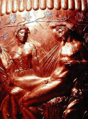 Detail of the Dherveni Krater depicting Dionysius and Ariadne