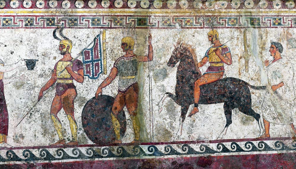 Foot soldiers and cavalry, tomb painting from Paestum od Greek School