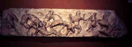 Greeks Fighting Persians, detail of a sculptured frieze from the Temple of Athena Nike on the Atheni od Greek School
