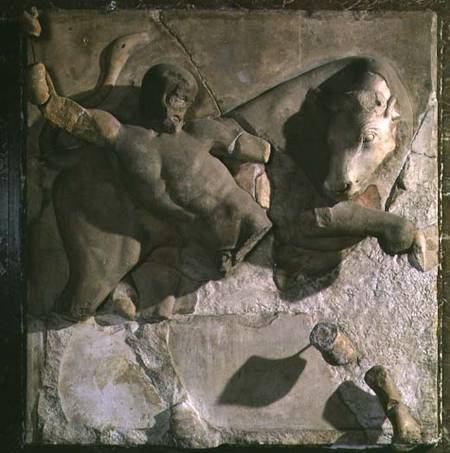 Hercules Fighting the Cretan Bull, one of a series of twelve metopes depicting the Labours of Hercul od Greek School