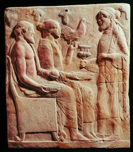 Plaque depicting an offering od Greek School