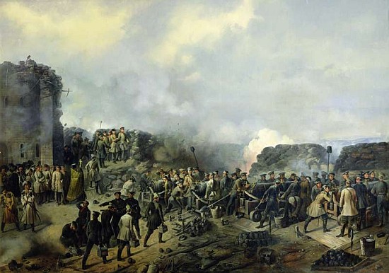 The French-Russian battle at Malakhov Kurgan in 1855 od Grigory Shukayev