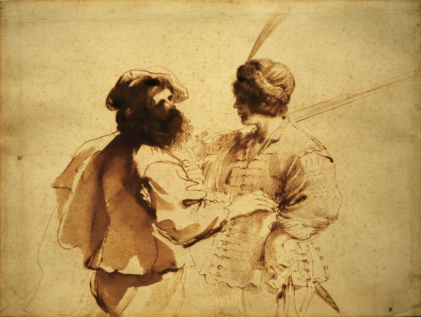 Guercino, Young Soldier & Father /Draw. od Guercino (eigentl. Giovanni Francesco Barbieri)