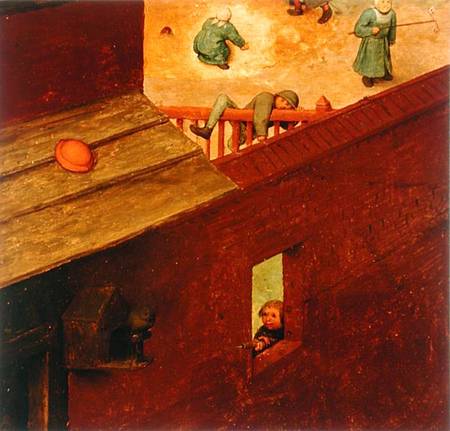 Children's Games, detail of left-hand section showing a child climbing over a fence and another shoo od Giuseppe Pellizza da Volpedo