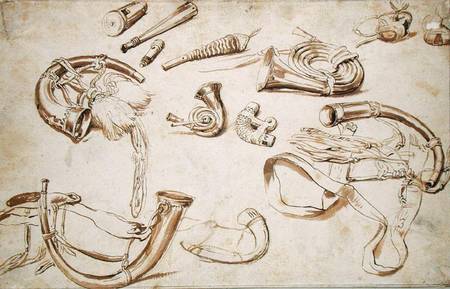 Hunting Paraphanalia (pencil, pen and od Giuseppe Pellizza da Volpedo
