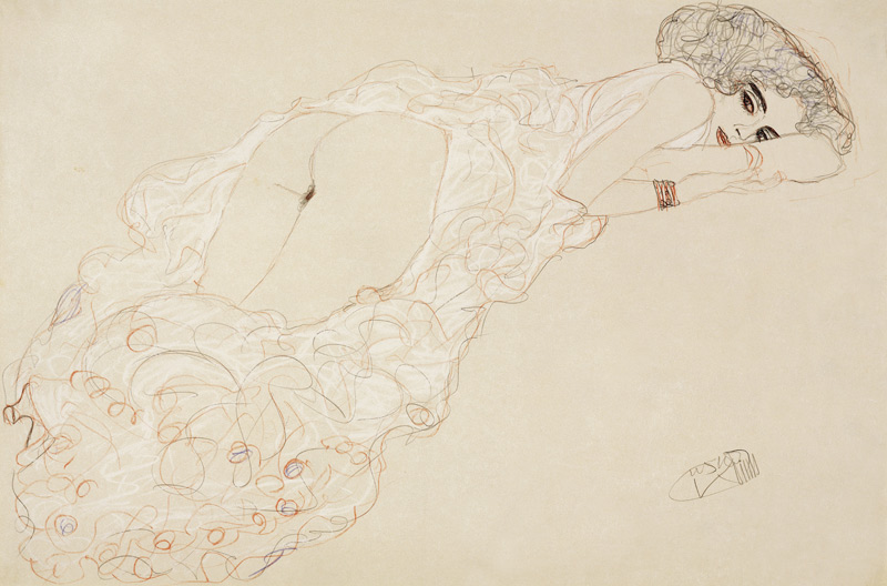 Reclining Nude Lying on Her Stomach and Facing Right od Gustav Klimt