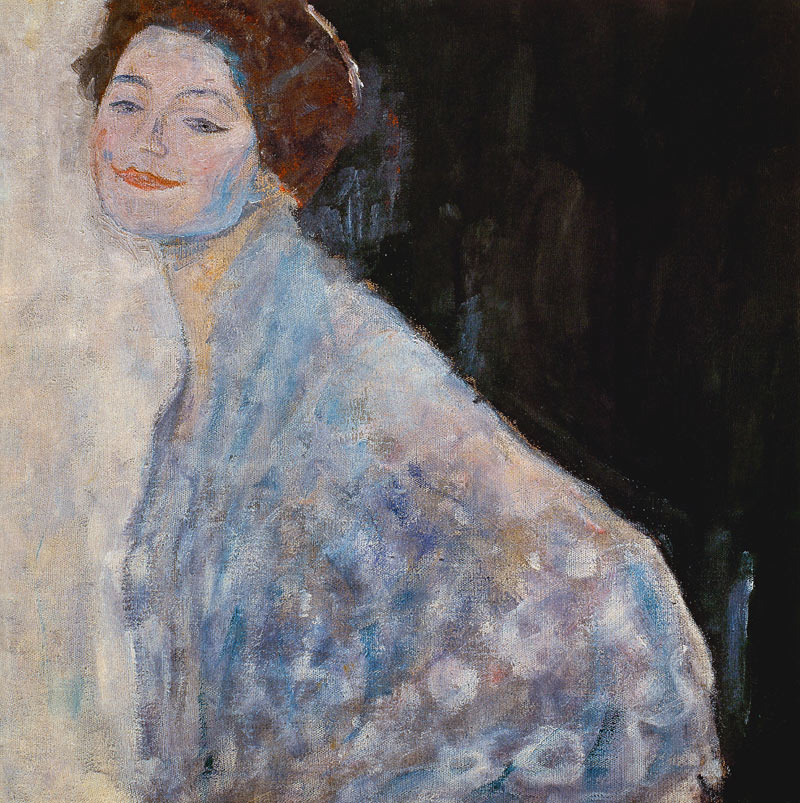 Lady portrait in white. od Gustav Klimt