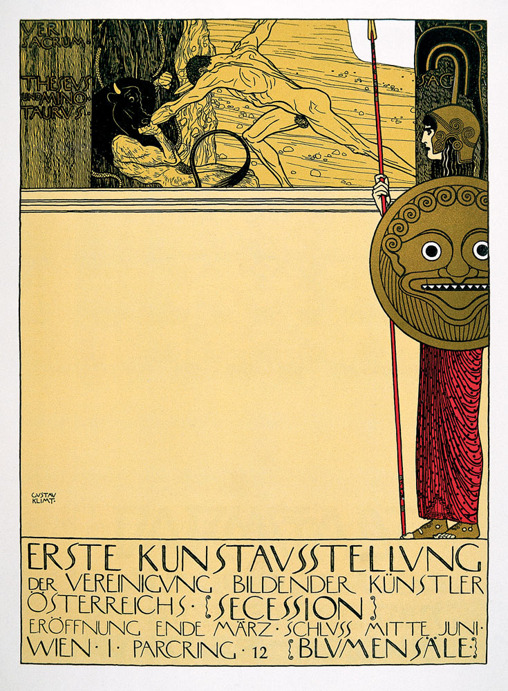 Plakat für die 1. Sezessions-Ausstellung (unzensuriert), in "die Fläche", 1898. od Gustav Klimt
