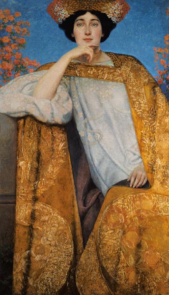 Portrait of a Woman in a Golden Dress, painted in collaboration with Ernst Klimt (1864-92) Franz Mat od Gustav Klimt