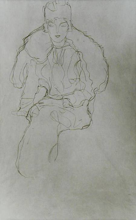 Seated Woman with Fur Wrap and Headdress od Gustav Klimt