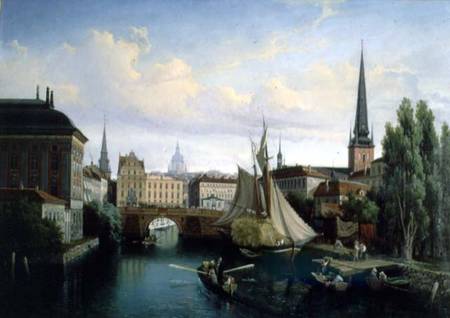 View of the Riddarholmskanalen, Stockholm in 1835 od Gustav Palm