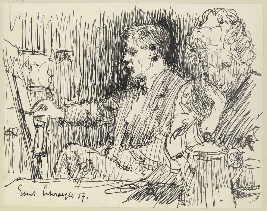 Zeichner und Dame am Tisch od Gustav Schraegle