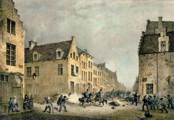 Diversion of a Dutch Division at the Porte de Flandre, Brussels, 23rd September 1830, engraved by Je od Gustave Adolphe Simoneau