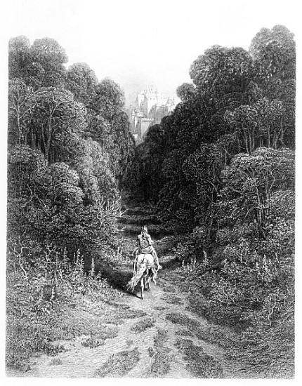 Lancelot approaches the Castle at Astolat, illustration from ''Idylls of the King'' od Gustave Alfred TennysonDore