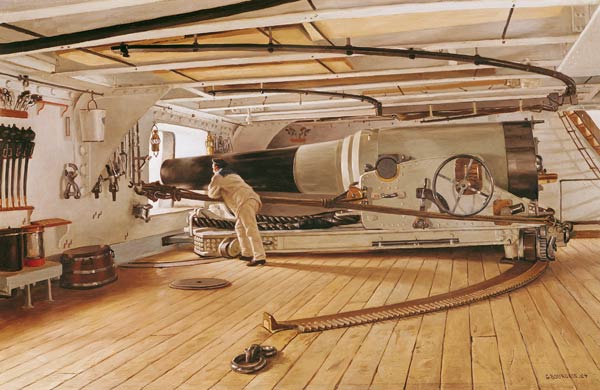 Twenty-Seven Pound Cannon on a Battleship od Gustave Bourgain