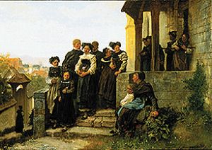 When leaving the church after the Protestant service. od Gustave Brion