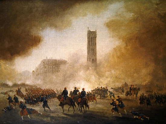 Paris Commune: fighting in front of the Tour Saint-Jacques od Gustave Clarence Rodolphe Boulanger