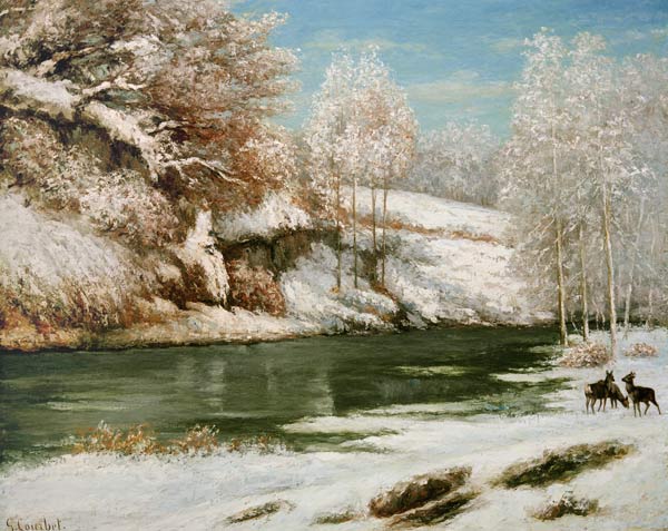 Winterlandschaft mit Rotwild od Gustave Courbet