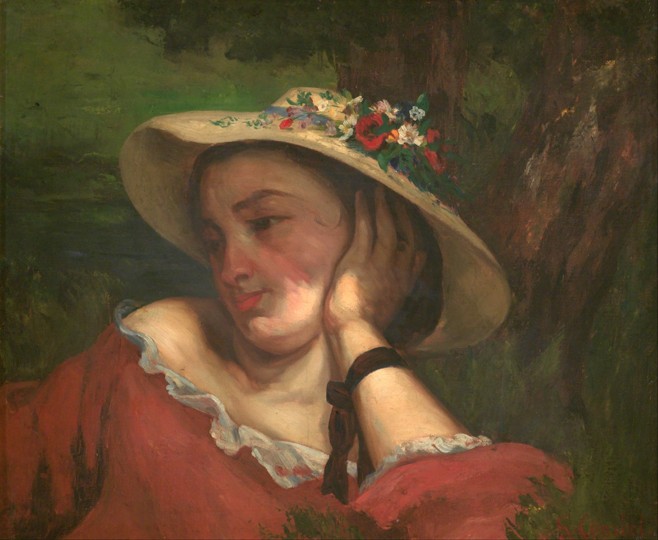 Woman with Flowers on Her Hat od Gustave Courbet