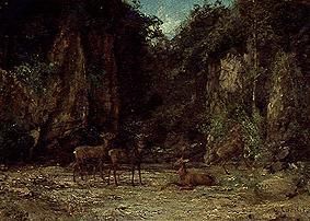 A red deer pack in the dusk od Gustave Courbet