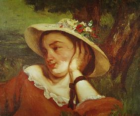 Woman in a Straw Hat with Flowers, c.1857