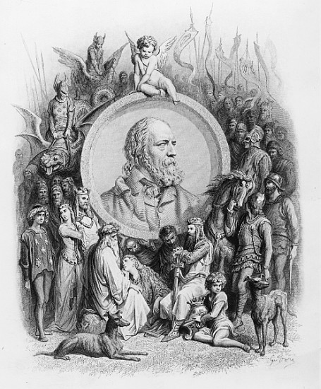 Frontispiece to ''Idylls of the King'' with a portrait of Alfred, Lord Tennyson od Gustave Doré