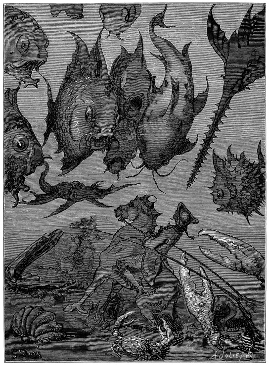 Illustration to the book "The Surprising Adventures of Baron Münchhausen" by Rudolph Erich Raspe od Gustave Doré