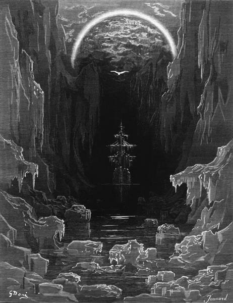 The appearance of the albatross to lead the marooned ship out of the frozen seas of Antartica, scene od Gustave Doré