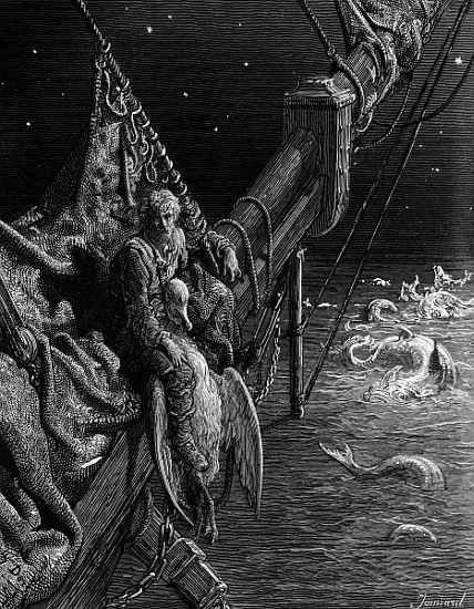 The Mariner gazes on the serpents in the ocean, scene from ''The Rime of the Ancient Mariner'' S.T.  od Gustave Doré