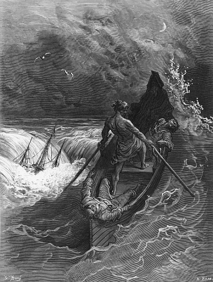 The Pilot faints, scene from ''The Rime of the Ancient Mariner'' S.T. Coleridge,S.T. Coleridge, publ od Gustave Doré