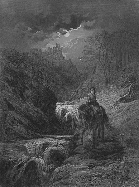 The Moonlight Ride, illustration from ''Idylls of the King'' Alfred Tennyson od Gustave Doré